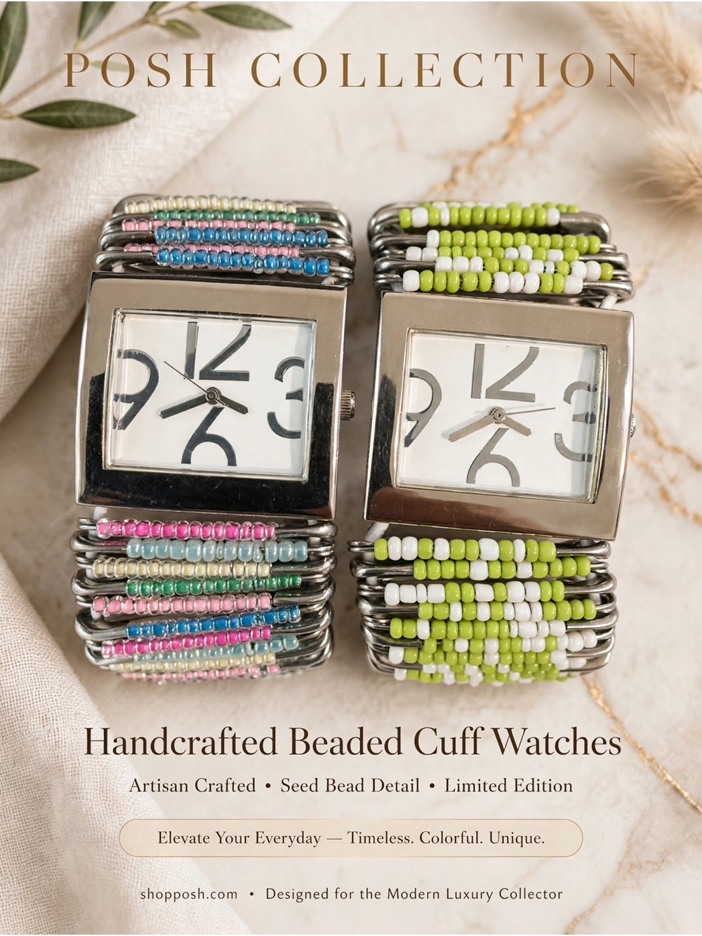 Boho Luxe Beaded Safety Pin Cuff Watches | Colorful | Limited Edition